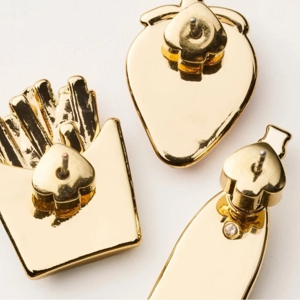 Kate Spade x Target set of 3 earring pairs NIB champagne fries strawberries